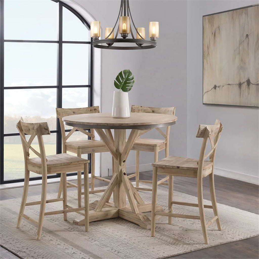 2 Piece Rustic Solid Wooden Counter Height Stool Set R865376