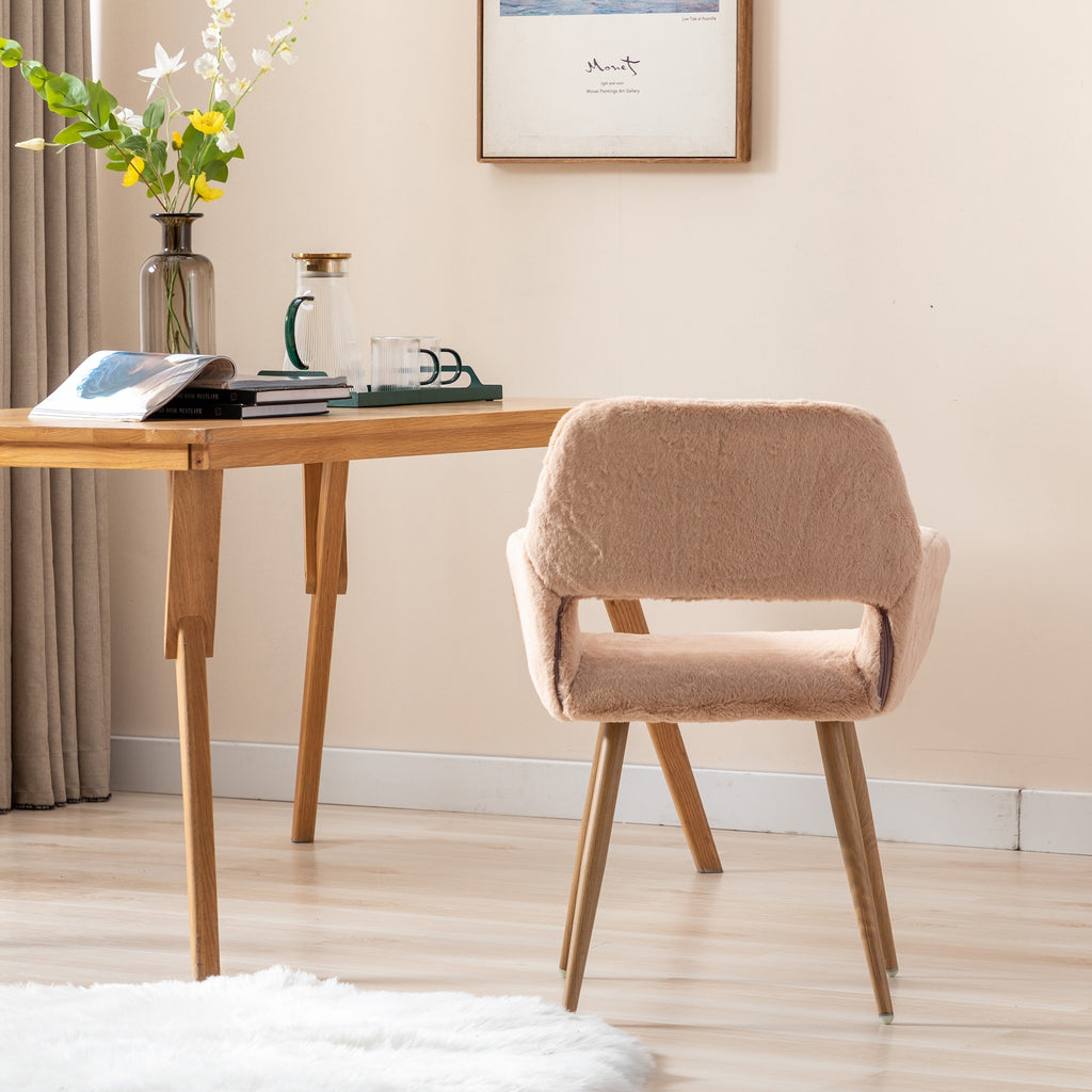 Faux Fur Mid Century Dining Chairs Camel T46535
