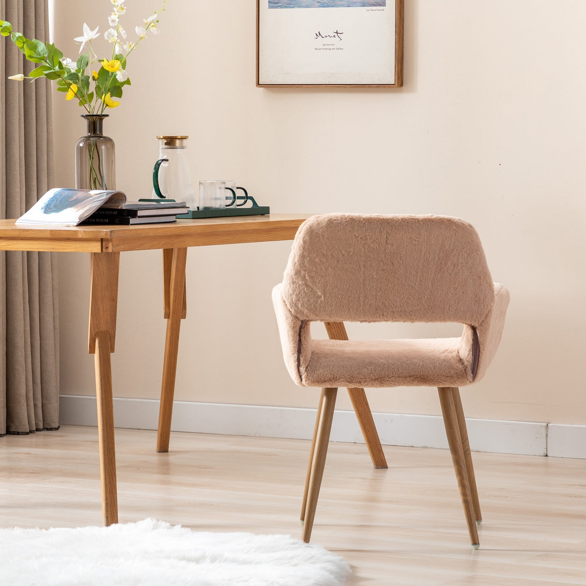 Faux Fur Mid Century Dining Chairs Camel T46535