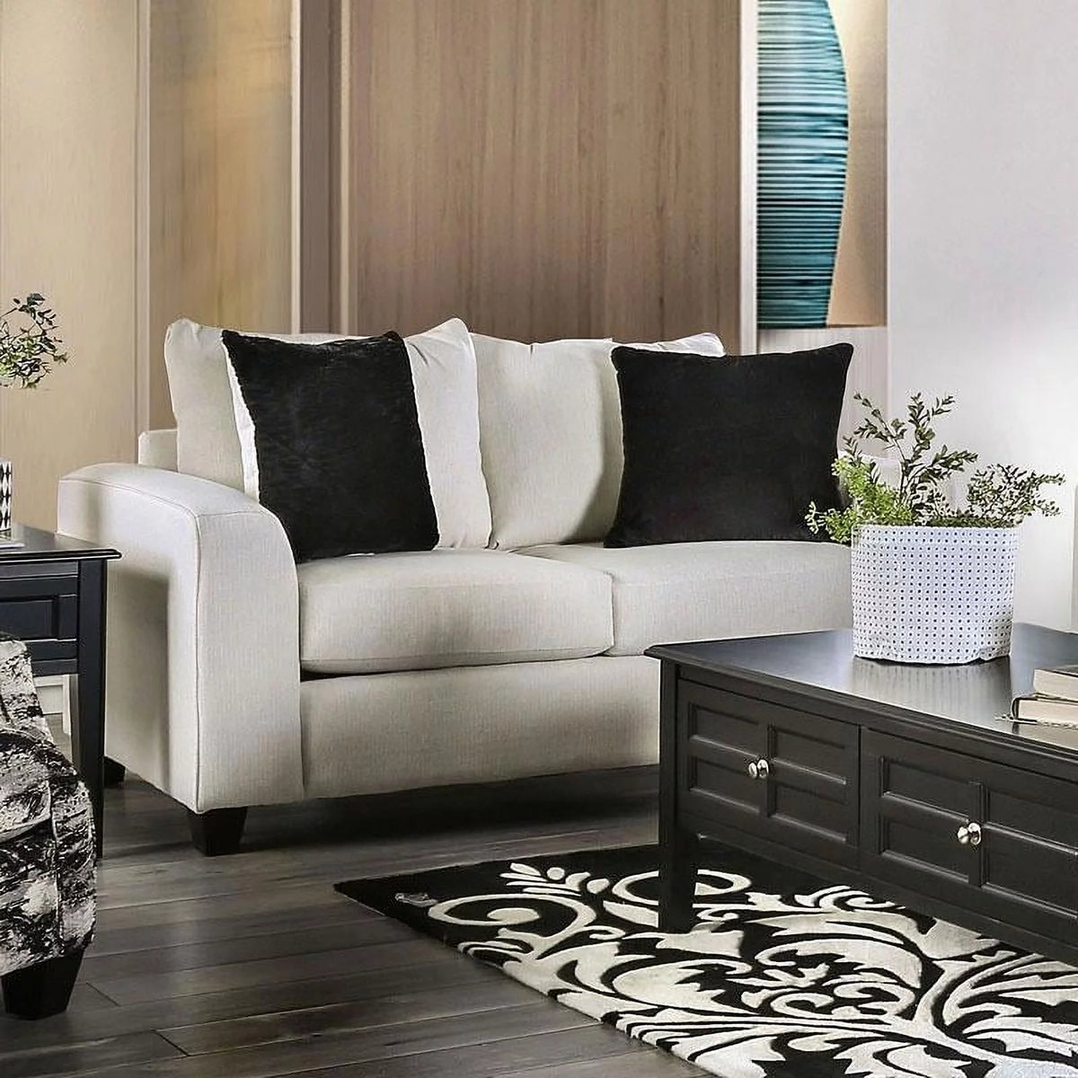 Ivory Fabric Sofa and Loveseat A37643