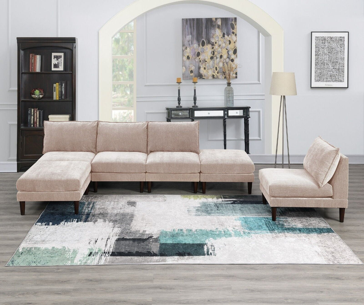 6pc Modular Sectional Sofa Set Armless Chair Ottoman T8369
