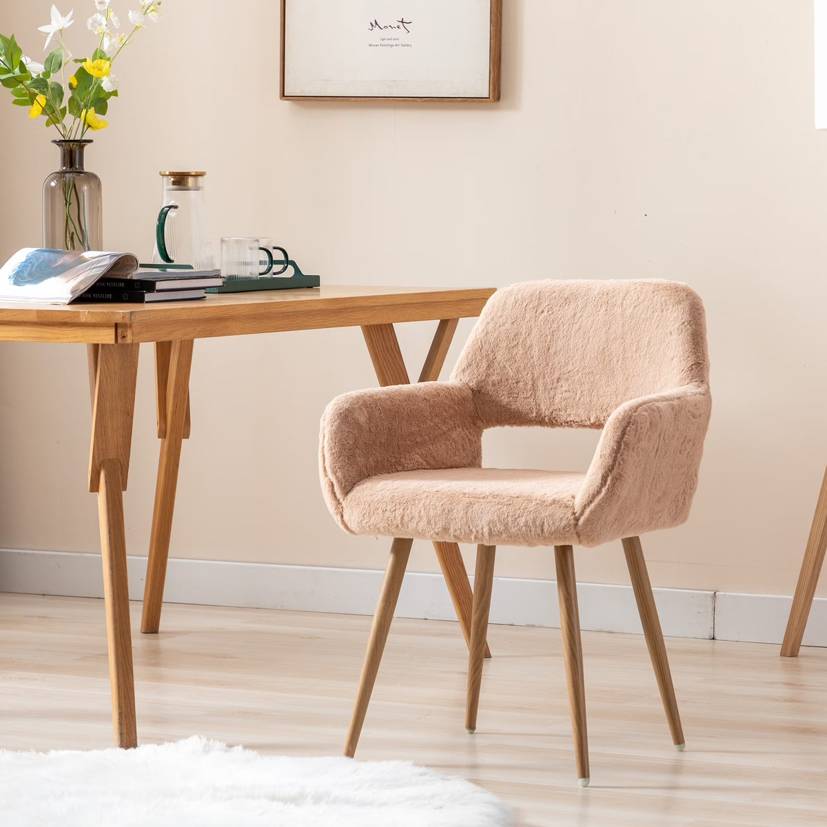 Faux Fur Mid Century Dining Chairs Camel T46535