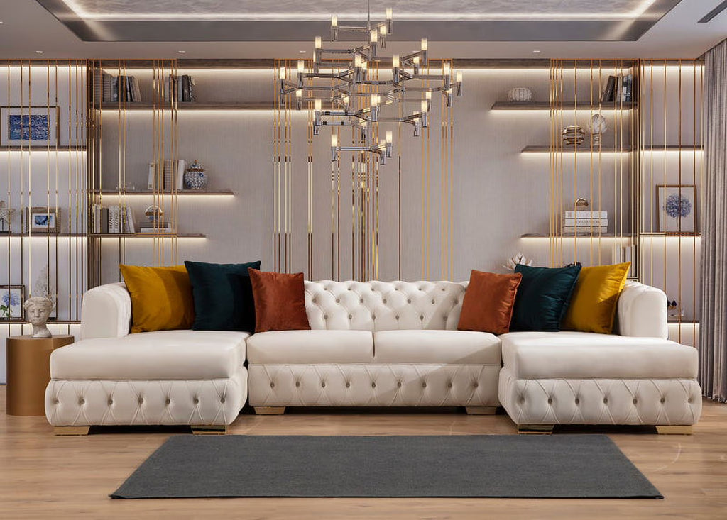 Ivory Velvet Double Chaise Sectional M59250