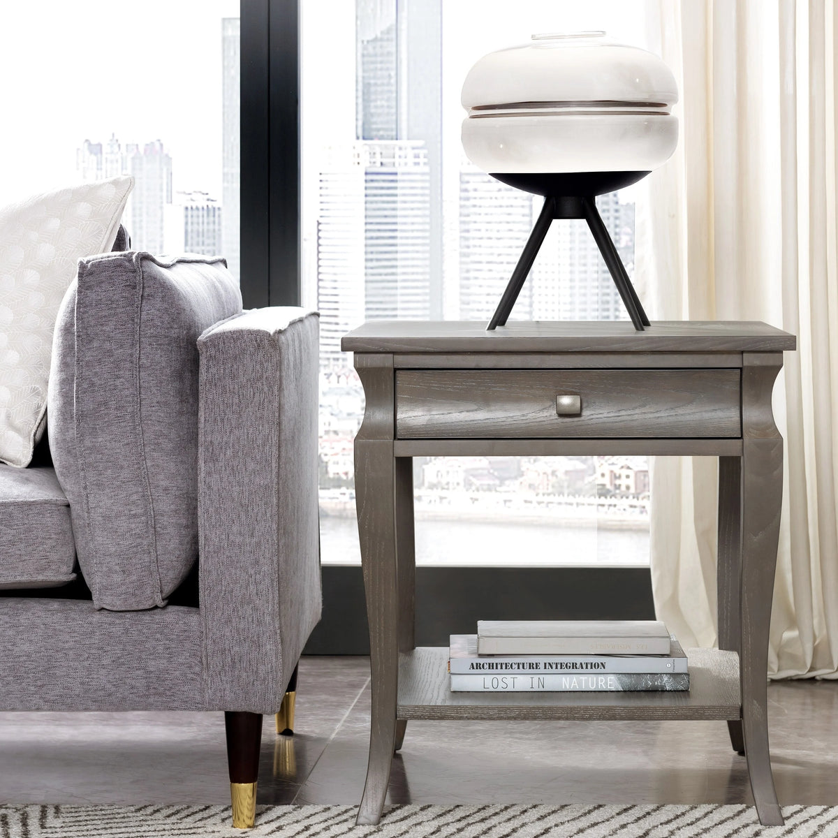 Grey Wood 1-drawer End Table G457