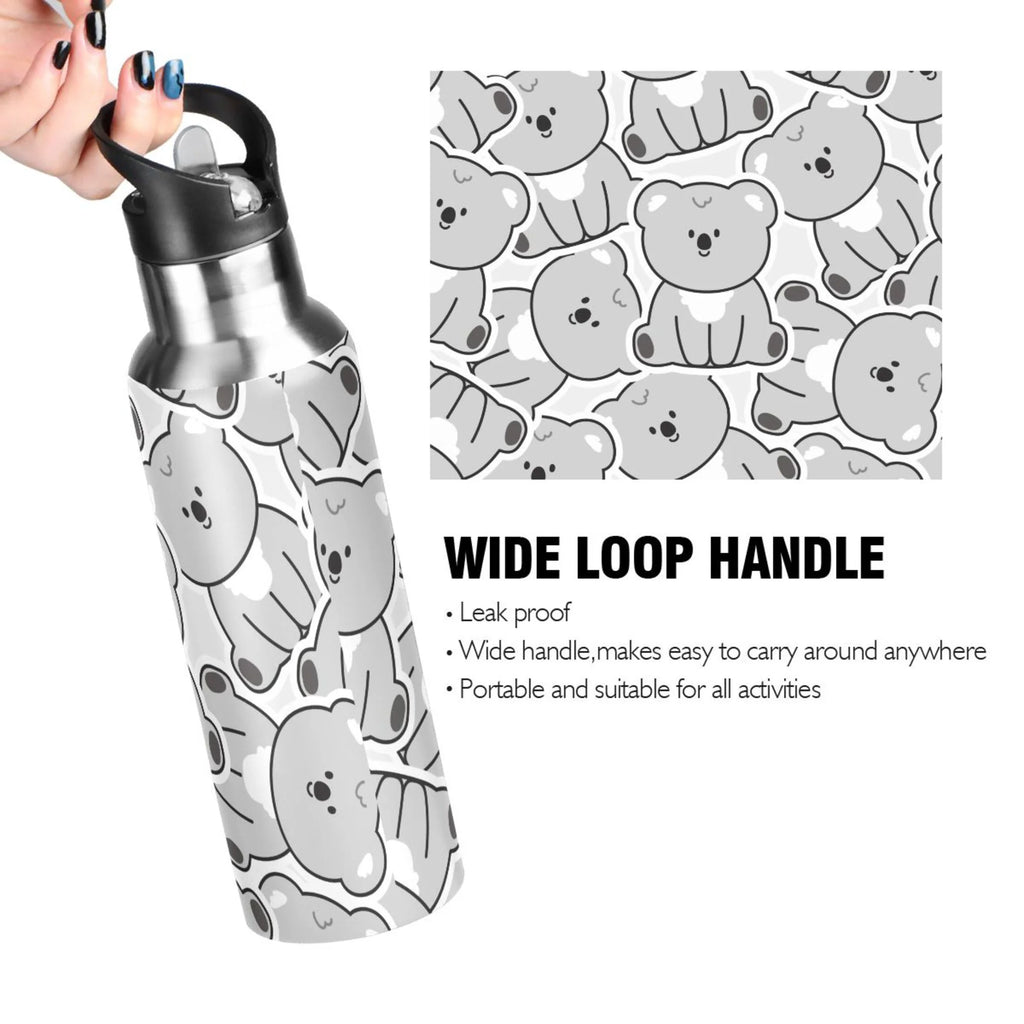 Gray Koala Bear Stainless Steel Insulated Water Bottle with Straw Lid K9330