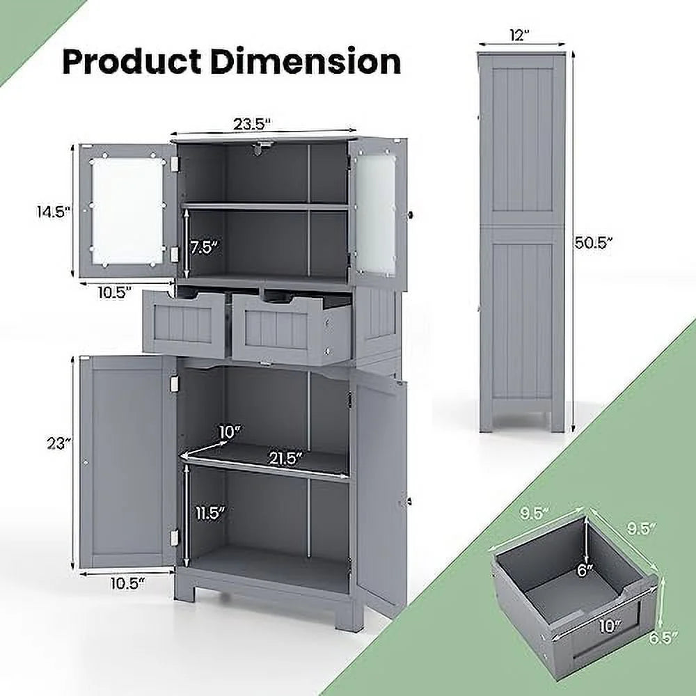Bathroom Floor Cabinet with Glass Doors W933018