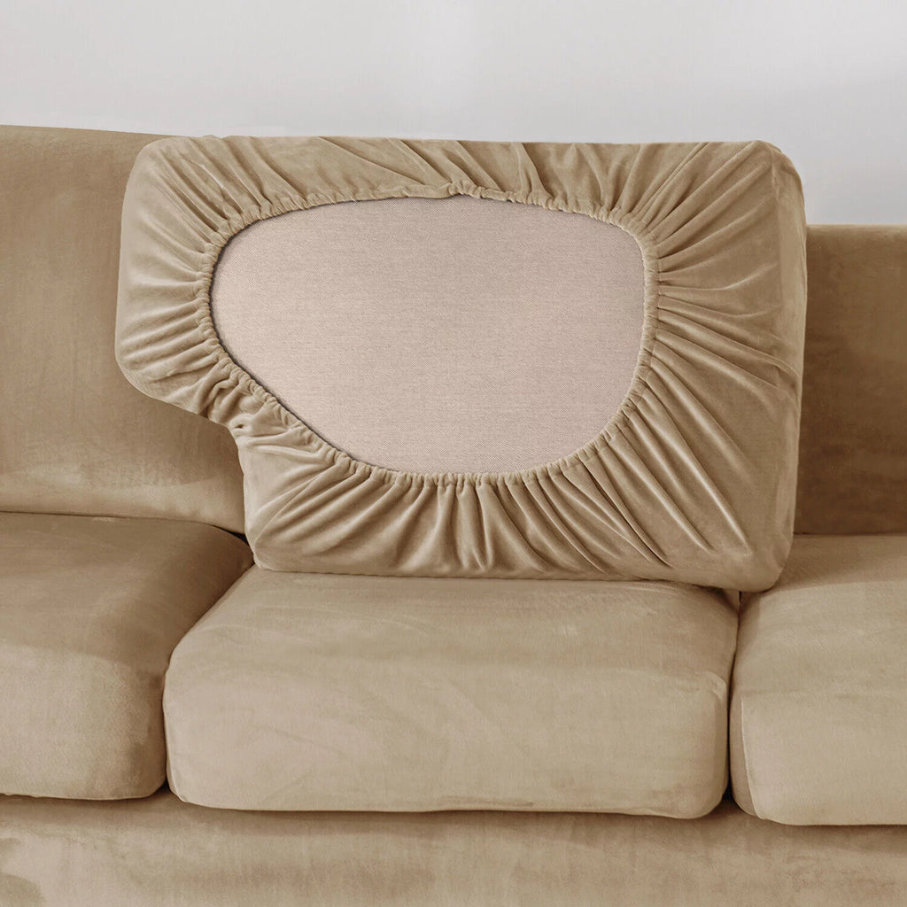 Khaki 5 Piece Stretch Velvet Sofa Cover R4477