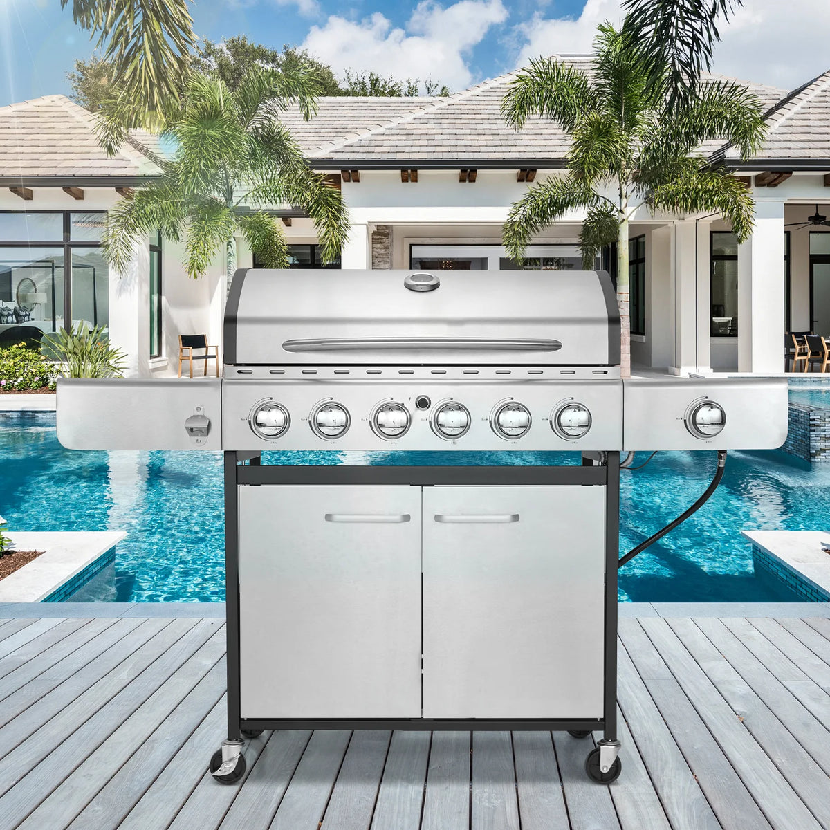 6-Burner Propane Gas Grill Stainless Steel with Side Burner L659620