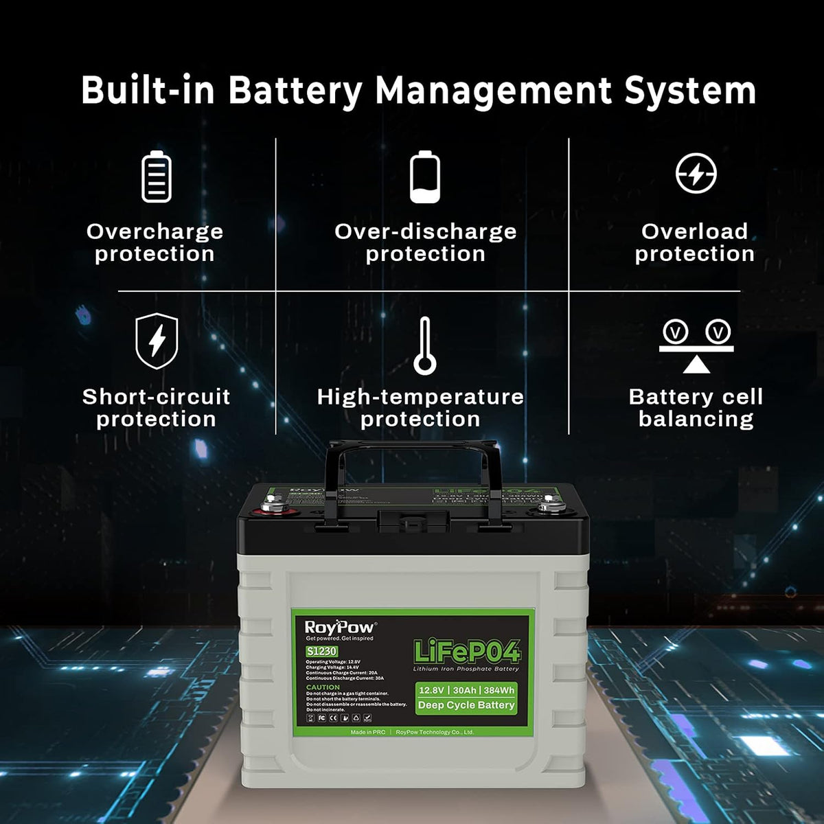 12V 30Ah LiFePO4 Deep Cycle Battery P7712