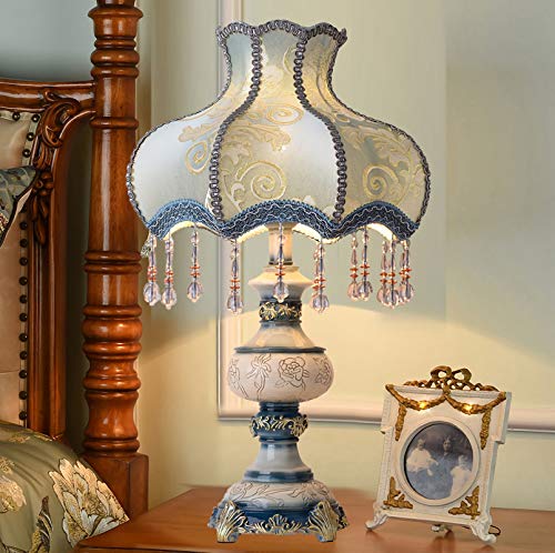 Blue Desk Lamp with Fabric Shade, 13 Inch Table Lamp Q587