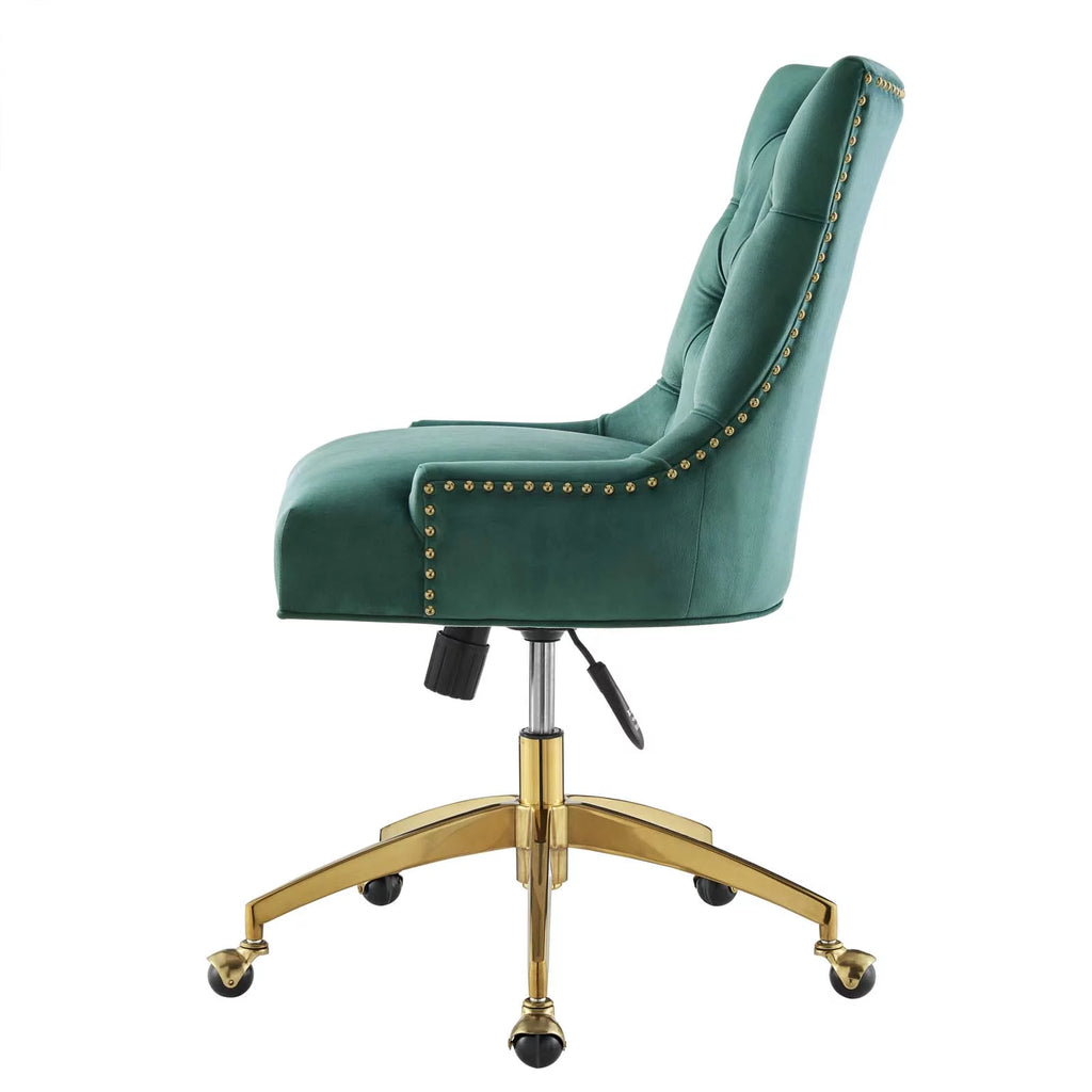 Velvet Gold Teal Blue Tufted Chair K384