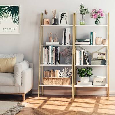 White/Gold Iron Ladder Bookcase C984270