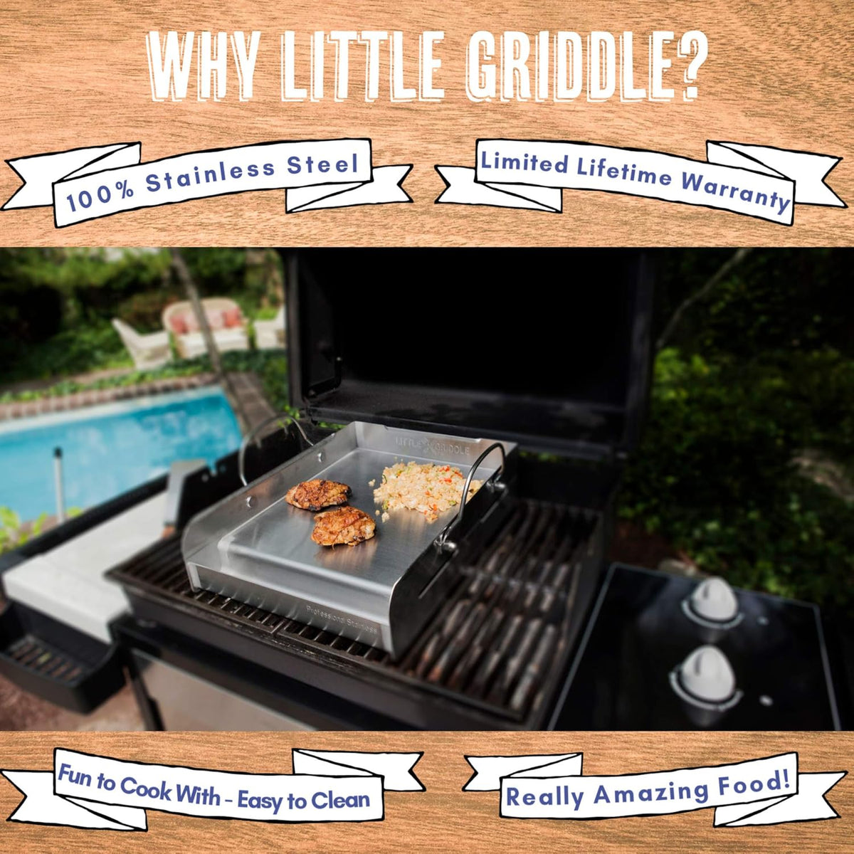 100% Stainless Steel Griddle with Removable Handles (25x16x6.5) K561366