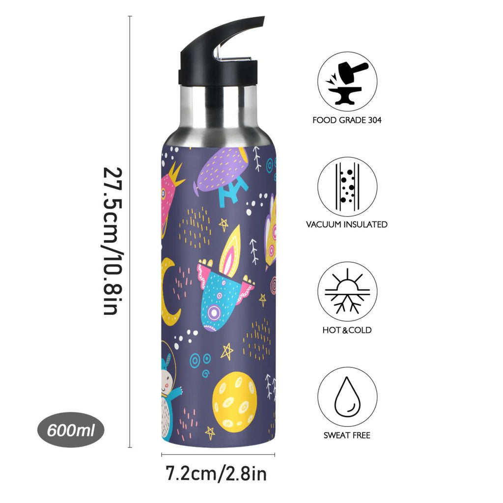 Stainless Steel Insulated Thermos Vacuum Flask Water Bottle with Straw Lid T3368