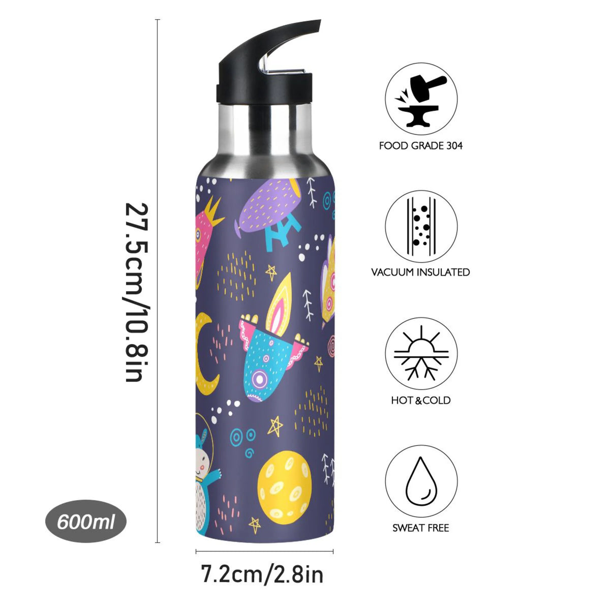 Stainless Steel Insulated Thermos Vacuum Flask Water Bottle with Straw Lid T3368