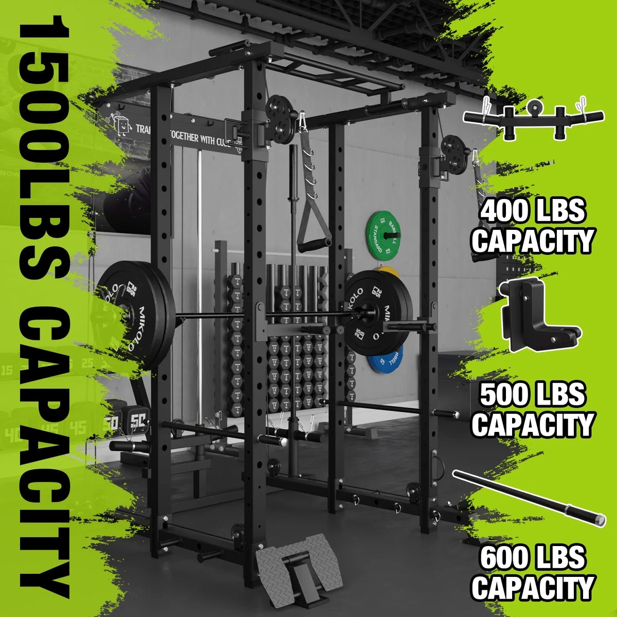 1500 lbs Power Rack Cage with Cable Crossover Machine G335679
