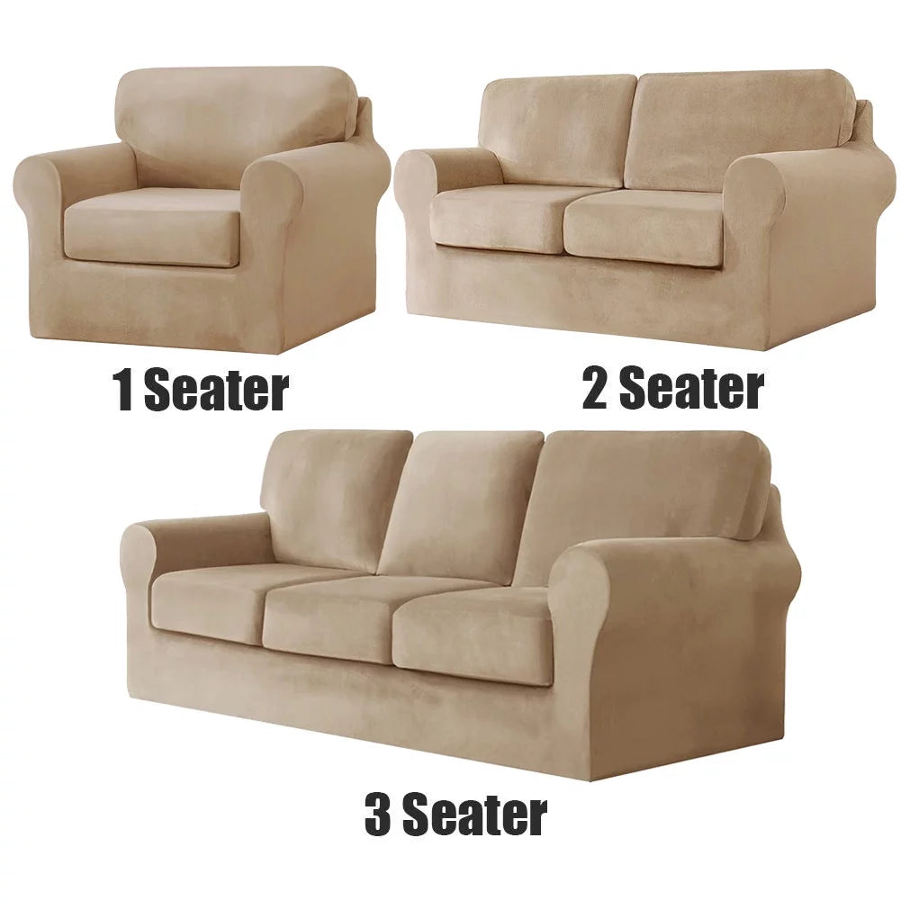 Khaki 5 Piece Stretch Velvet Sofa Cover R4477