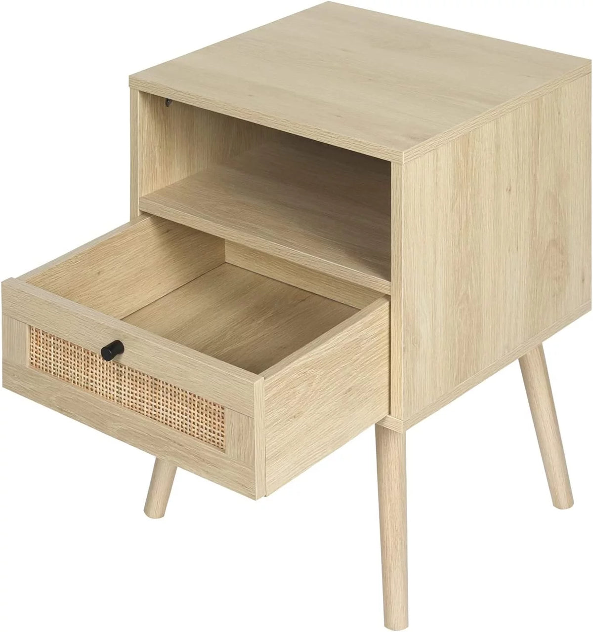 Rattan End Table with 1 Drawer and Open Storage Shelf D644