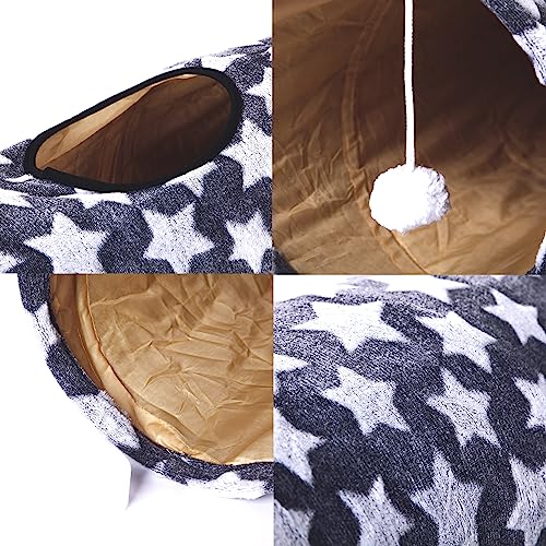 Large Cat Tunnel Bed with Toy Balls and Cushion, Gray Star Pattern O38364