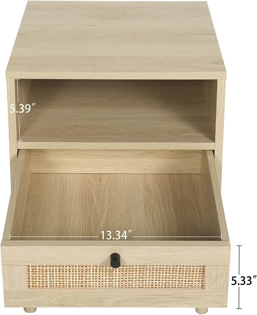 Rattan End Table with 1 Drawer and Open Storage Shelf D644