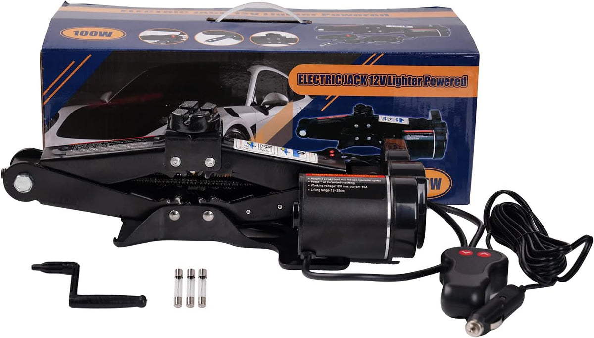 Electric Car Jack Kit 2 Ton 12V Portable Scissor Car Jack Lift Black I1769