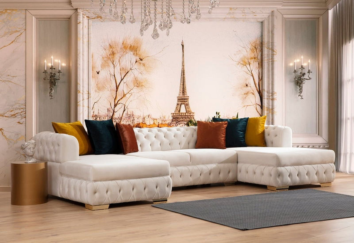 Ivory Velvet Double Chaise Sectional M59250