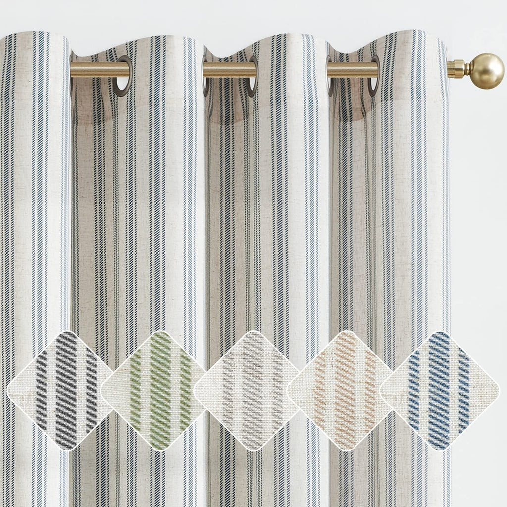 Blue Striped Linen Curtains 2 Panels 50" x 84" K27066