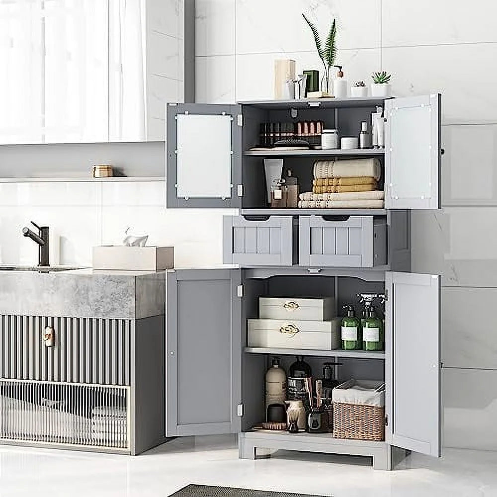 Bathroom Floor Cabinet with Glass Doors W933018