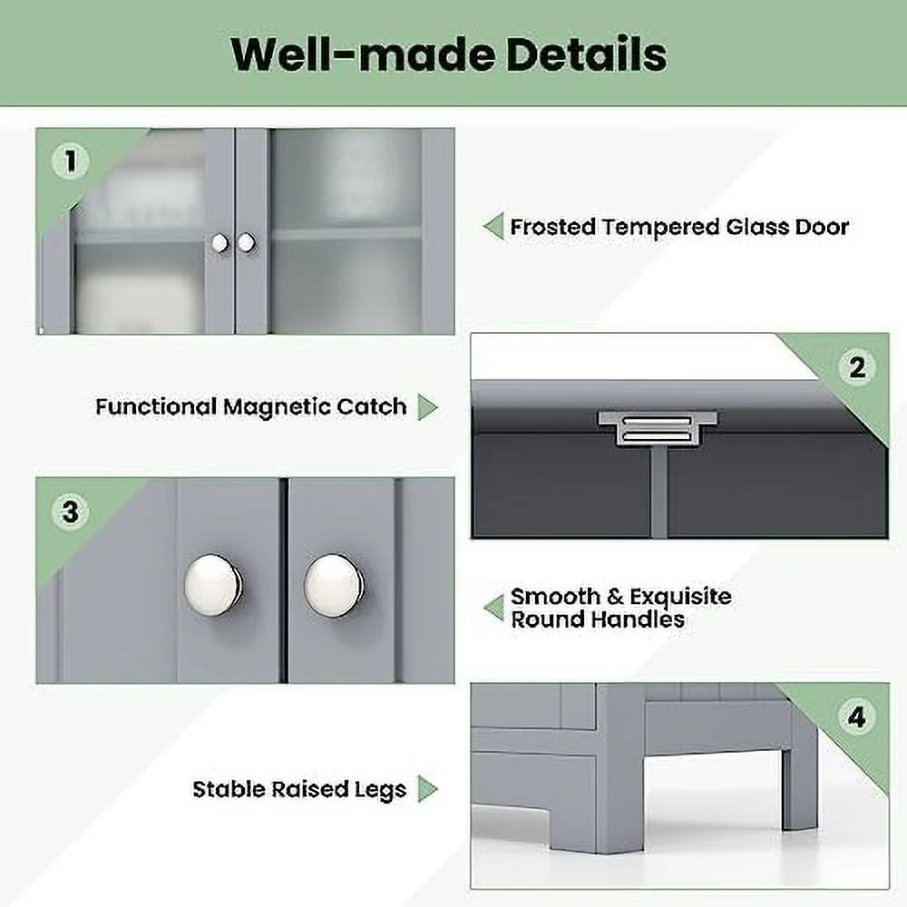 Bathroom Floor Cabinet with Glass Doors W933018