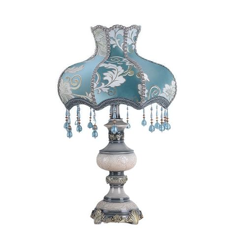 Blue Desk Lamp with Fabric Shade, 13 Inch Table Lamp Q587