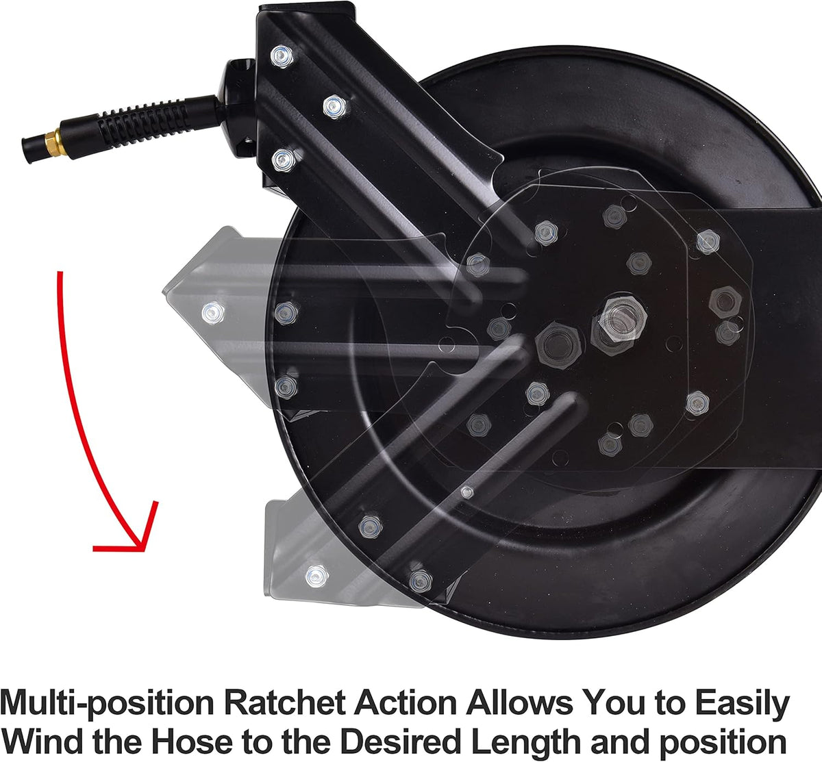 Heavy-Duty Steel Air Hose Reel with 3/8' x 25ft Retractable Rubber Hose, Black Pack of 2 F868