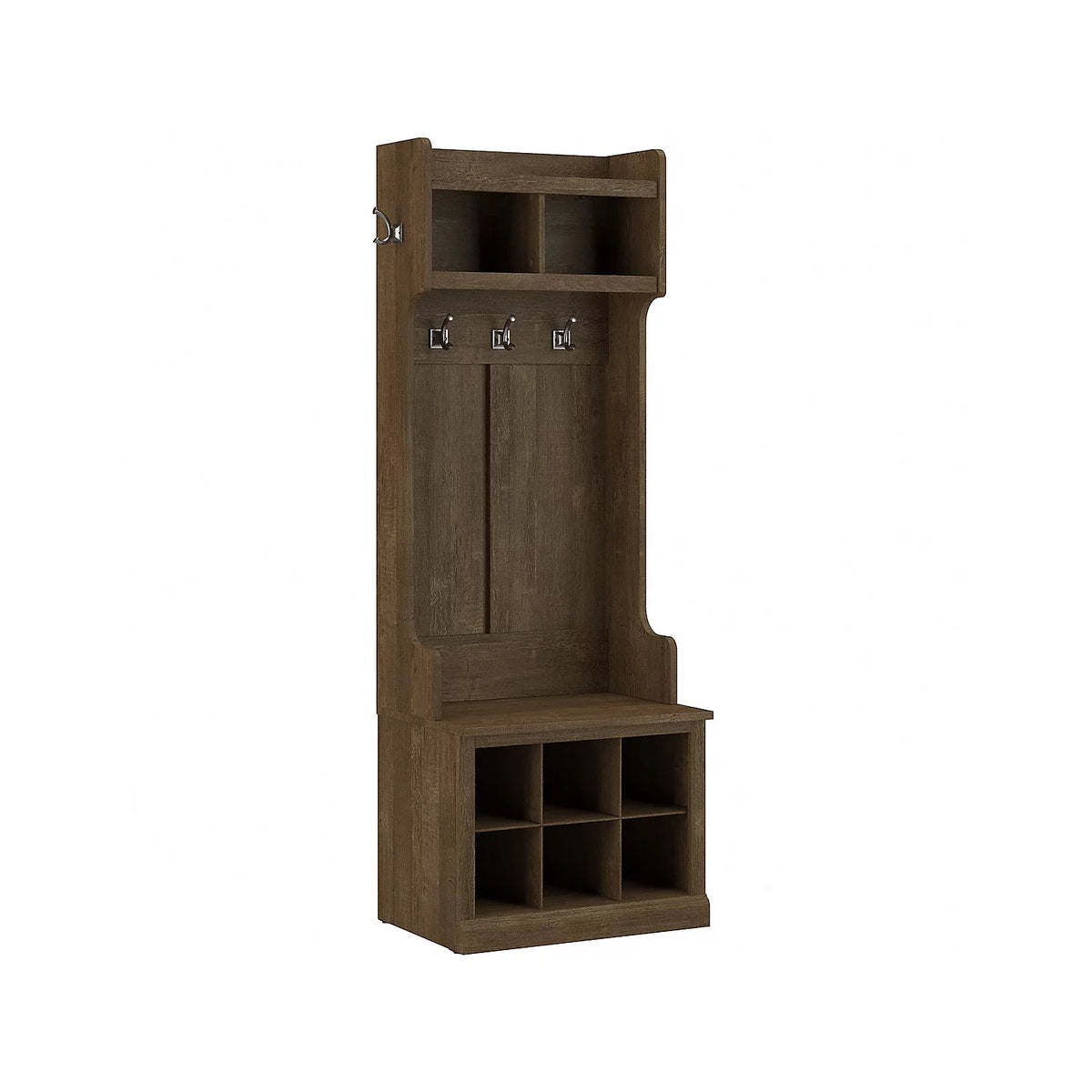 Ash Brown Engineered Wood Hall Tree & Shoe Bench with Shelves D8773