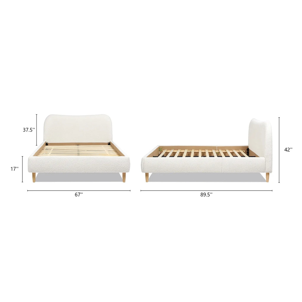 Queen Ivory White Boucle Upholstered Platform Bed U43797