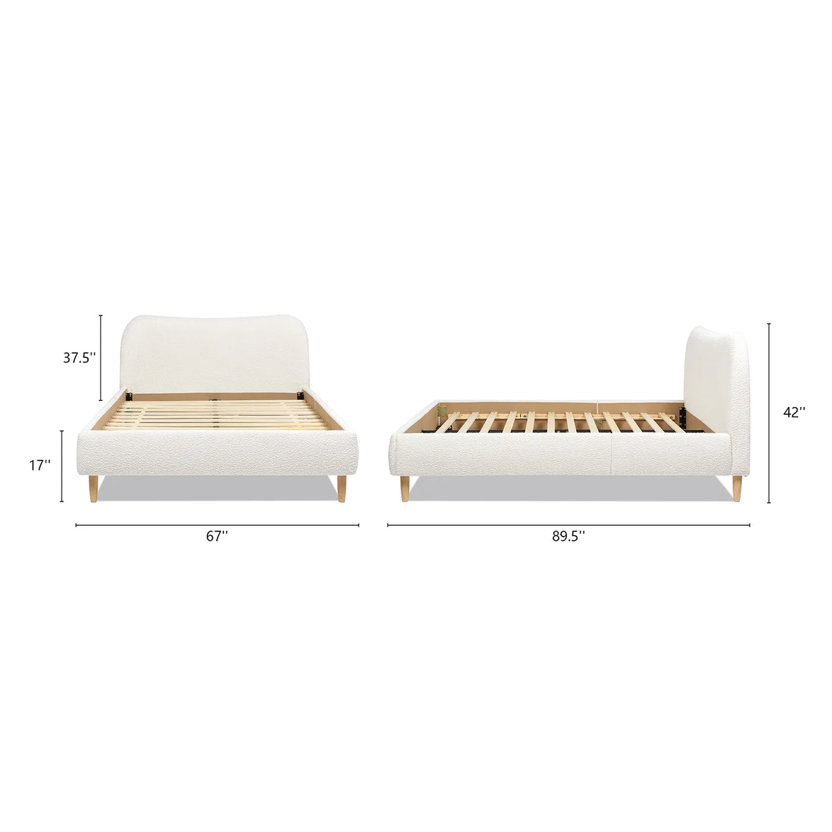 Queen Ivory White Boucle Upholstered Platform Bed U43797