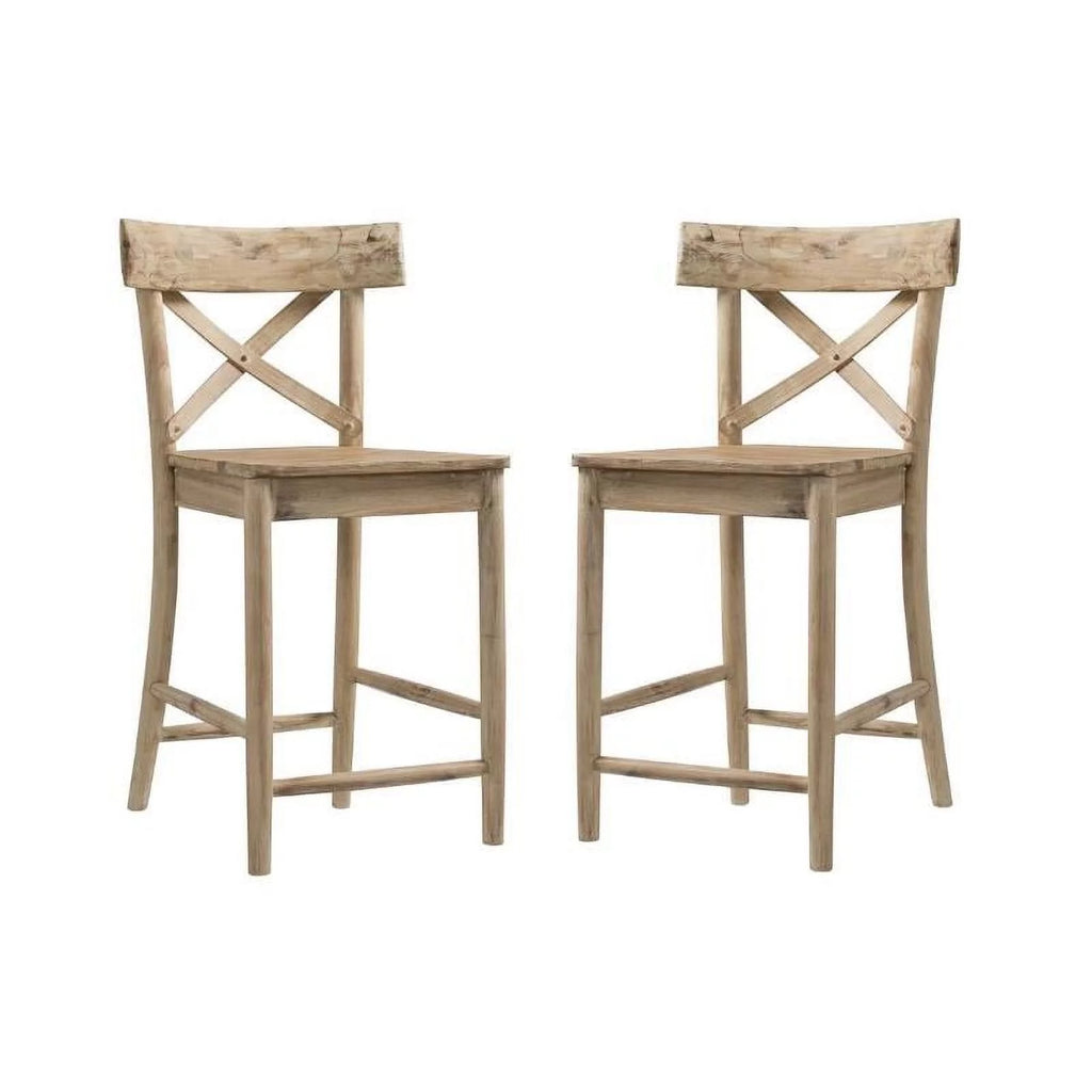 2 Piece Rustic Solid Wooden Counter Height Stool Set R865376