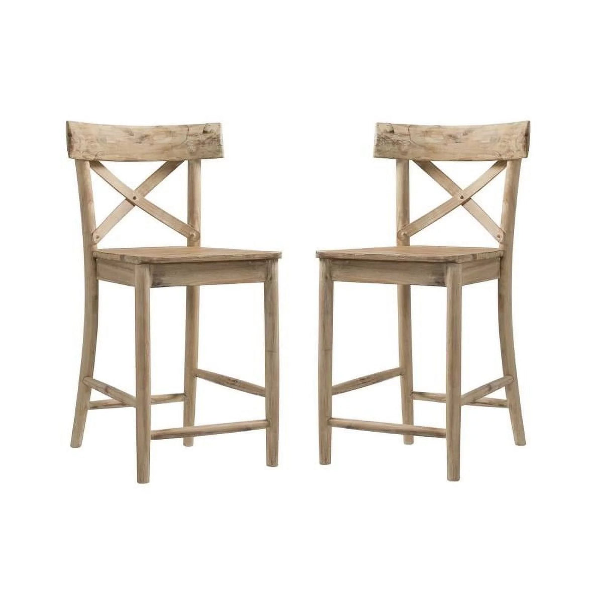 2 Piece Rustic Solid Wooden Counter Height Stool Set R865376