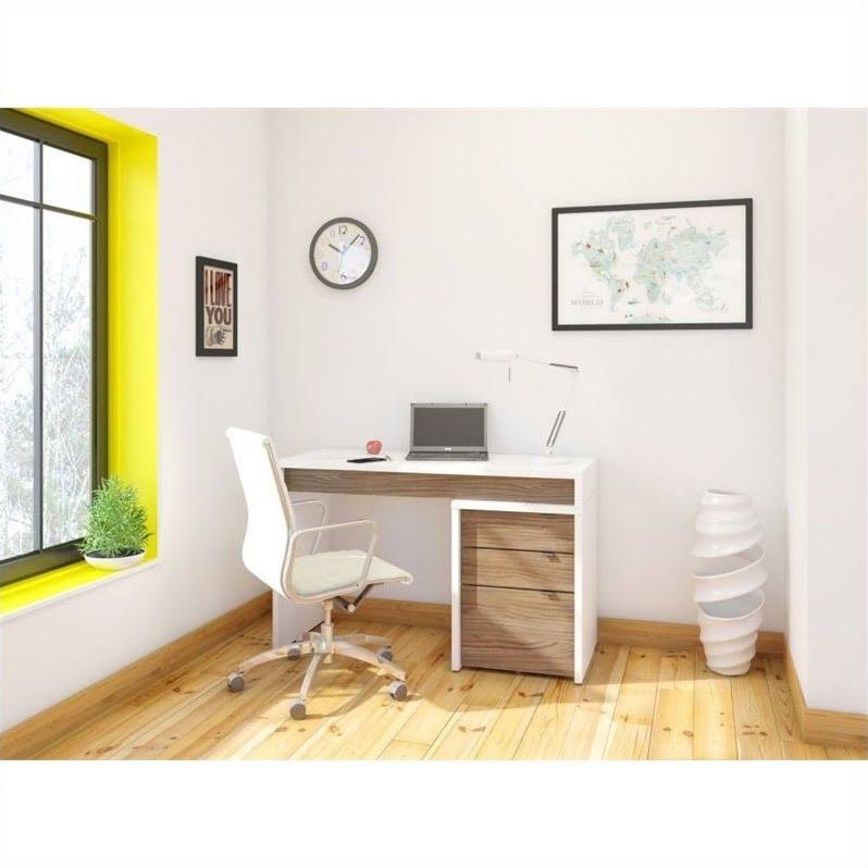 White and Walnut 3 Drawer Computer Desk T38094