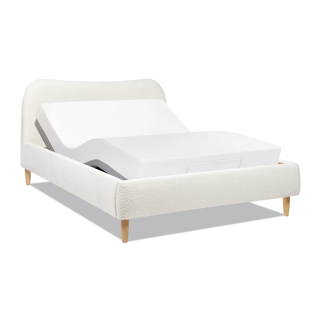 Queen Ivory White Boucle Upholstered Platform Bed U43797