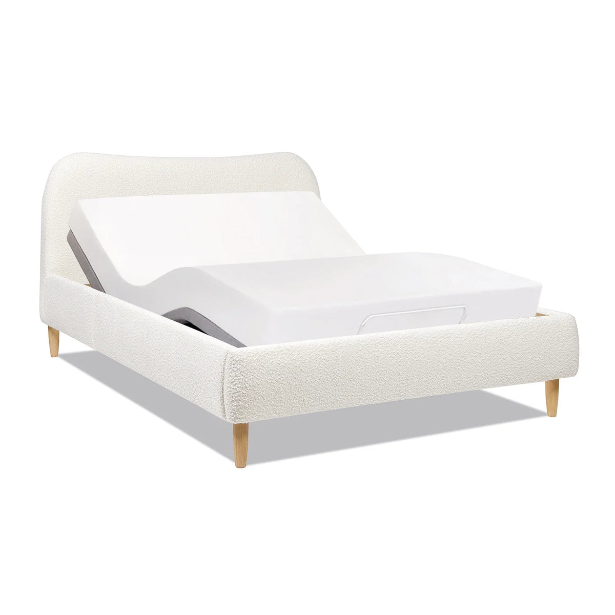 Queen Ivory White Boucle Upholstered Platform Bed U43797