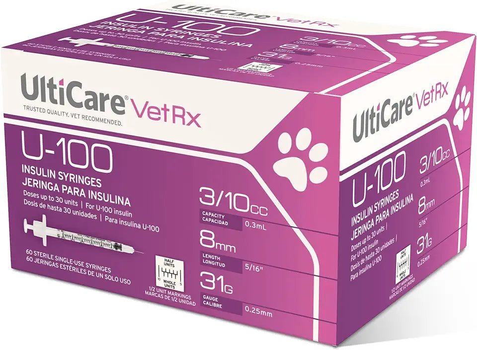U-100 Pet Insulin Syringes 3/10cc 31G 60 ct O831